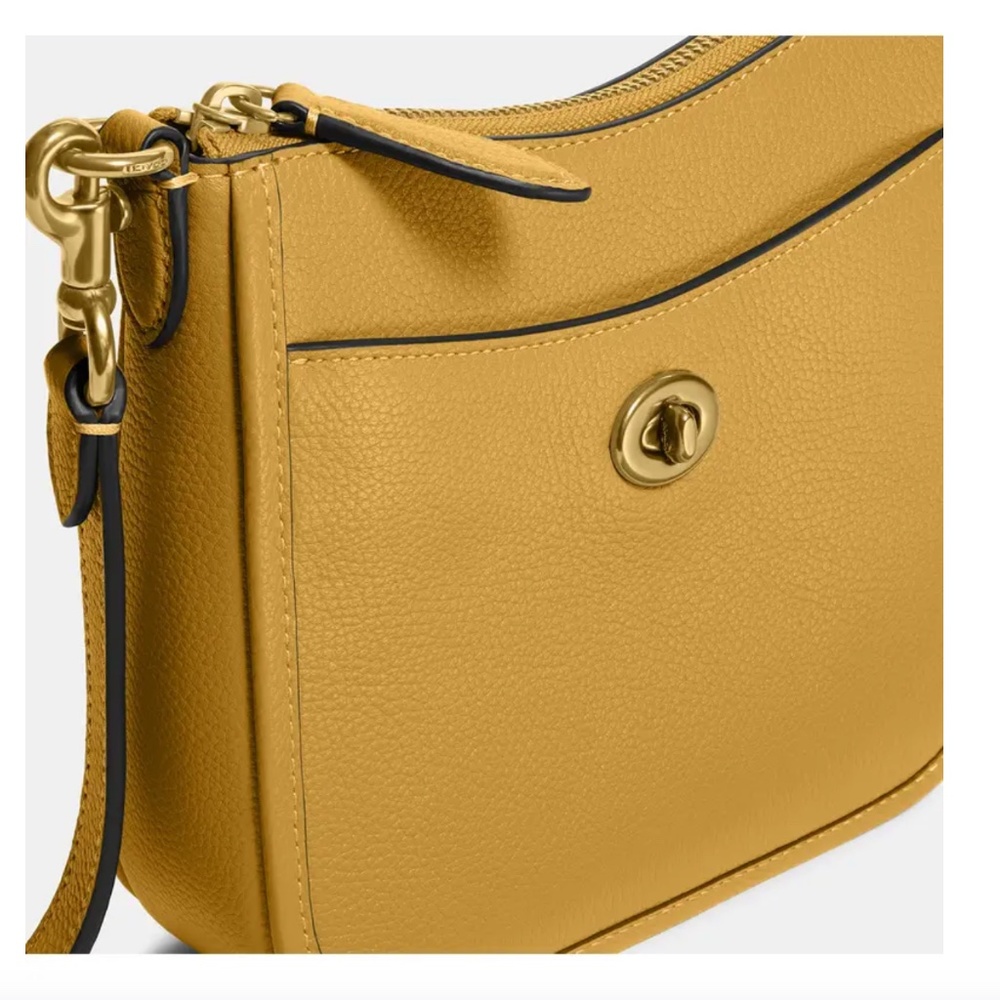 NWT $225 COACH Chaise Pebble Leather Crossbody Bag in Yellow Gold! - Picture 5 of 6